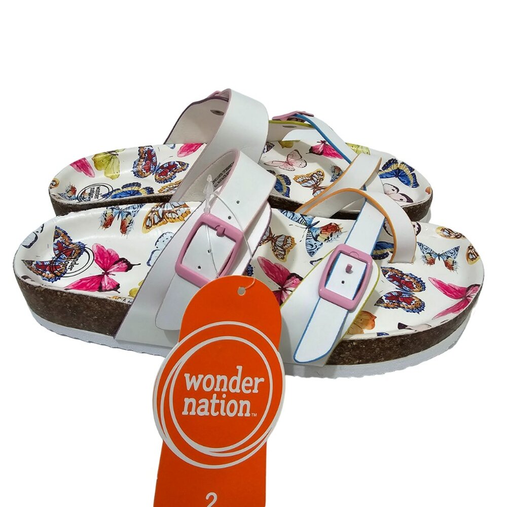 Cute 2 Buckle Toe Cork Sandals Sz 2 Little & Sz 4 Big Girls Crisscross Toe Loop